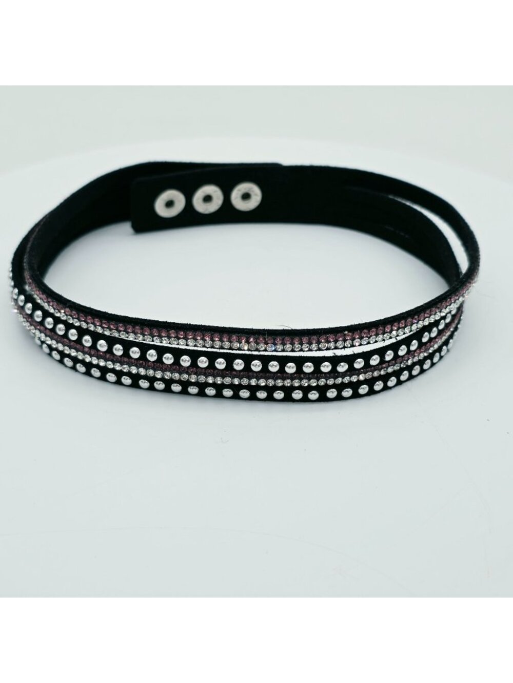 Black & Pink Rhinestone Snap Chocker Necklace Jewelry Adjustable Fit 14-16"